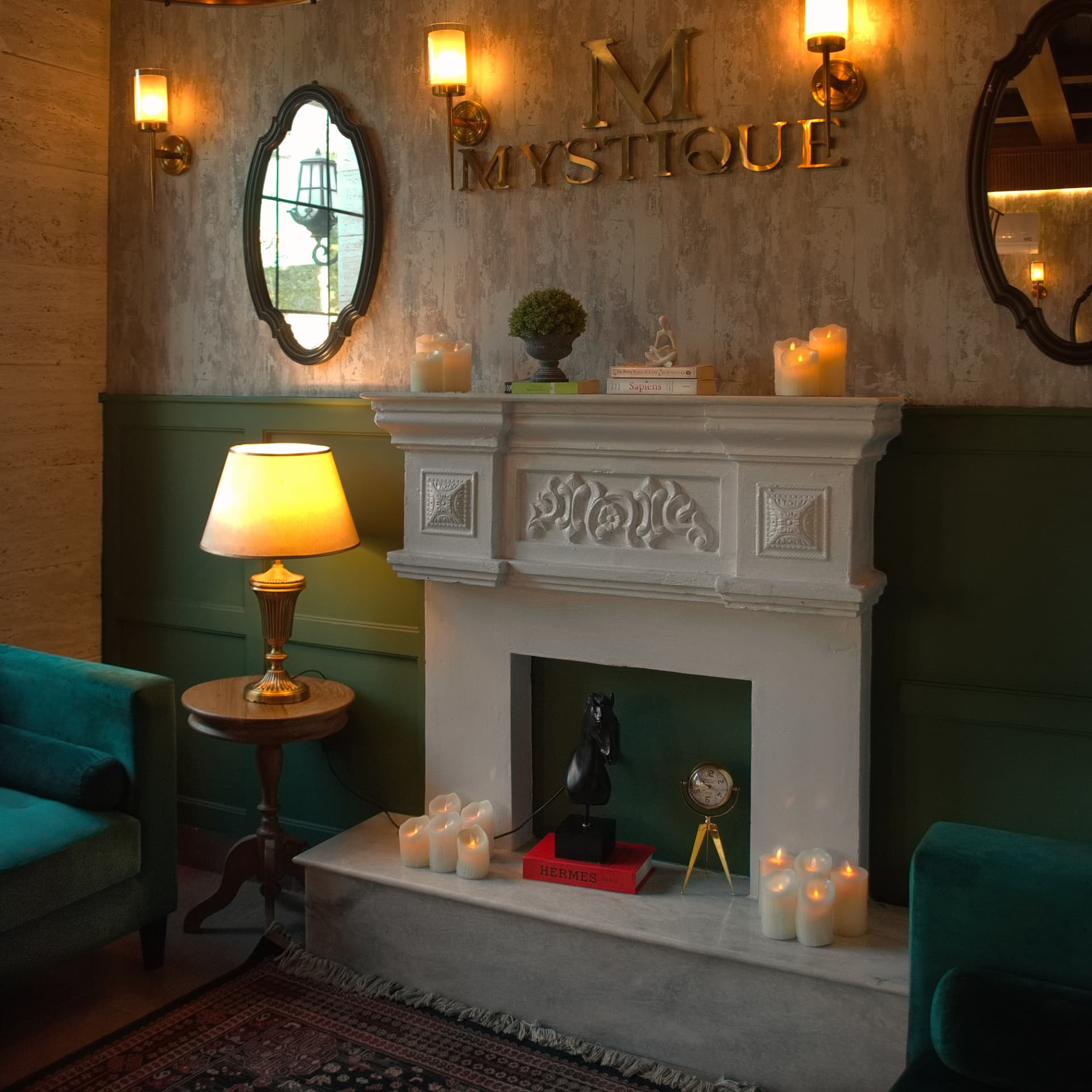 The Mystique fireplace and lounge